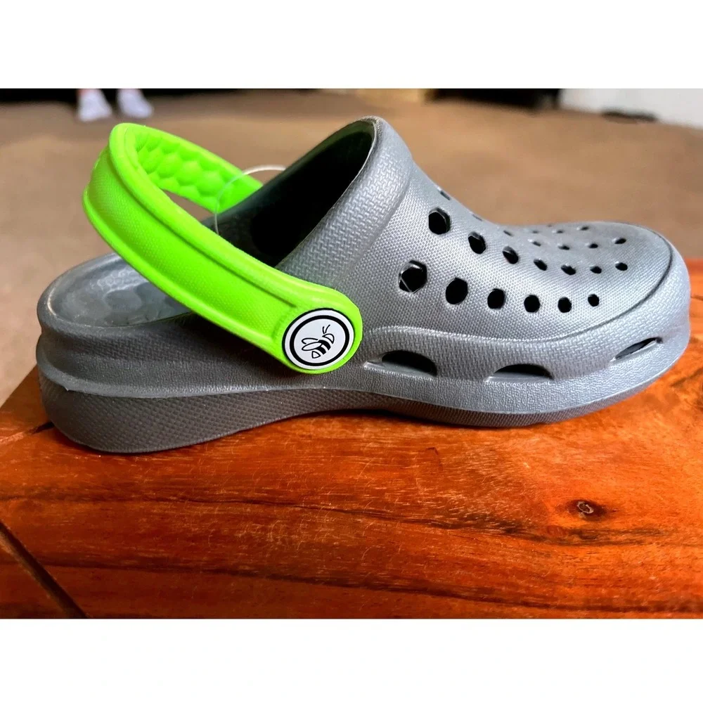 Joybees‎ Kids Active Clog Charcoal Grey Neon Green Slip On Water Shoes Size C8/9